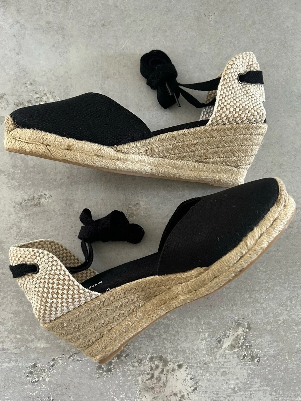 SOLUDOS Lyon Ankle Wrap Wedge Espadrille Sandals, Noche Black 7.5 NWOB